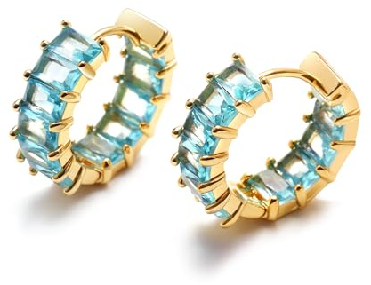 MESOVOR Pendientes de aro de Circonita Cúbica para Mujer, 18 K Chapado en Oro Multicolor Circonia Cúbica Huggie Pendientes Fiesta Joyería Regalos para Mujeres Niñas (Azul claro)