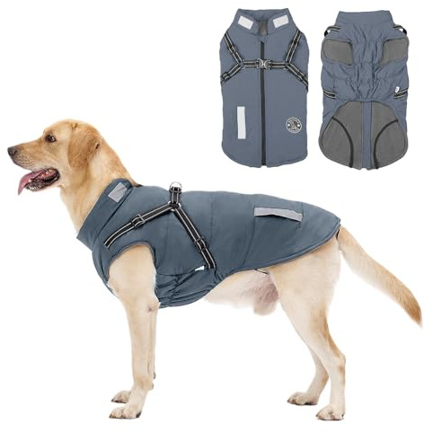 Manteau Chien avec Harnais Intégré, Manteaux d'hiver pour Chien Chaud en Polaire Impermeable, Veste Hiver avec Réfléchissante pour Petits, Moyens et Grands Chiens