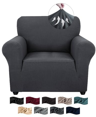 CYCMACO Housse Fauteuil 1 Place avec Accoudoirs, Jacquard Housse Canape Extensible, Universelle Sofa Cover Antidérapante, Couvre Canapé pour Chiens Et Chats Animaux, Lavable, Gris Foncé