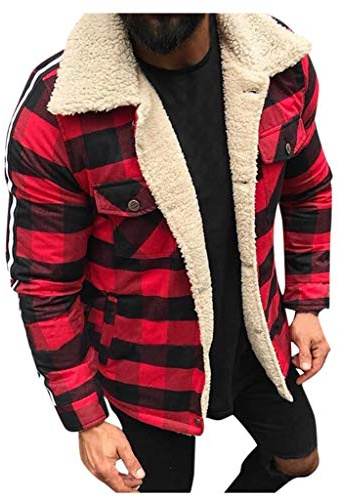 Duohropke Chaqueta de Camisa a Cuadros para Hombre, Forrada, Leñador, Franela Cálida, Térmica Gruesa, de Trabajo, Rojo, M