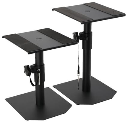 Cozyel 1 Pair Desktop Speaker Stands, Adjustable Height, Extend 22 to 36 CM, for Surround Sound Holds Satellite Speakers & Bookshelf Speaker, TV Hi-Fi and Home Cinema Stands, Black