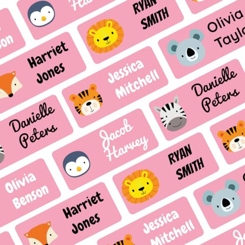 QuoteMyWall 36 Stick On Clothing Labels for School Uniform Clothes | Washable No Iron Personalised Name Sticker Tags Kids, Customised Children's Stationery (Pink)