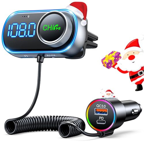 EOIWUY Bluetooth 5.3 Adapter Auto, [Hi-Fi Bass Boost] FM Transmitter Auto Bluetooth mit PD 36W & QC3.0 18W Auto Ladegerät, Kfz Radio Bluetooth Adapter, Freisprecheinrichtung, AUX-Ausgang