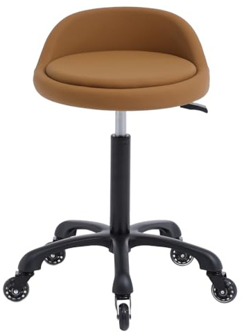 Syiole Rolling Salon Stool Chair with Back Support Hydaulic Height Adjustable on Swivel Wheels Heavy Duty for Hair Cutting Esthetician Tatto Beauty Spa Bar Lab Clinic Kitchen Office Home (Camel)