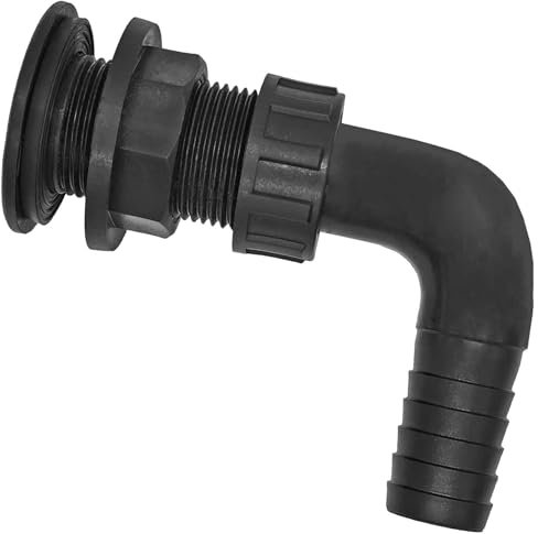 Tank Durchführung mit 90° Grad Winkel für Loch Duchmesser 48mm + Schlauchtülle Außen Durchmesser 38mm - Gewinde Fitting Fass Verschraubung aus Kunststoff