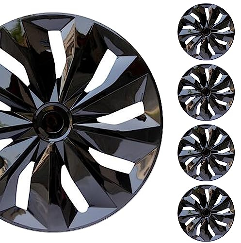Hubcap Wheel Cover Replacement R17 Hub Caps Universal-Fit Steel Wheel Rim Cover ABS Material Exterior Accessories for Most Car Truck SUV -Set of 4（17-inch，Black）