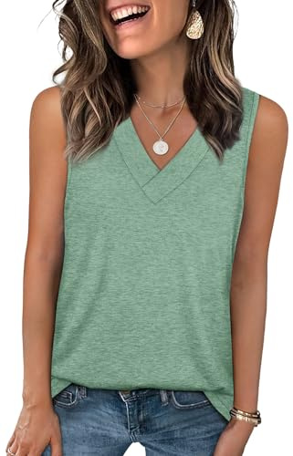 WIHOLL Tank Top for Women Cute Summer Tops Womens T Shirts Flowy Spring Tops Basic V Neck Tops Sleeveless Shirts M