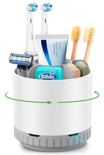 GFWARE Toothbrush Holders for Bathrooms - White Rotating Kids Electric Toothbrush and Toothpaste Holder, Detachable 6 Slots Tooth Brush Organizer Bathroom Countertop Storage