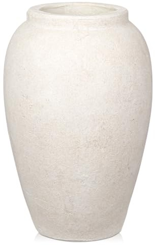 Hög 27 cm keramikvas handgjord vintage vaser terrakottavas bordsvas av keramik för dekoration vardagsrum hemmakontor, vas för pampasgräs, rustik antik dekor, gräddvit