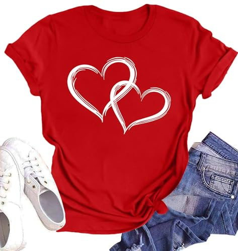 Love Heart Shirts for Women Valentines Day Tshirt Cute Love Heart Tshirts Graphic Valentine Gift Tee Casual Hearts Tops (Red1,S)