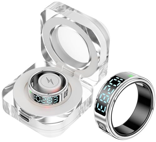 Smart Ring with Display Fitness Tracker Heart Rate Monitor Sleep Tracker Blood Oxygen Step Counter Pedometer Fitness Ring Waterproof Health Smart Rings for Men Women