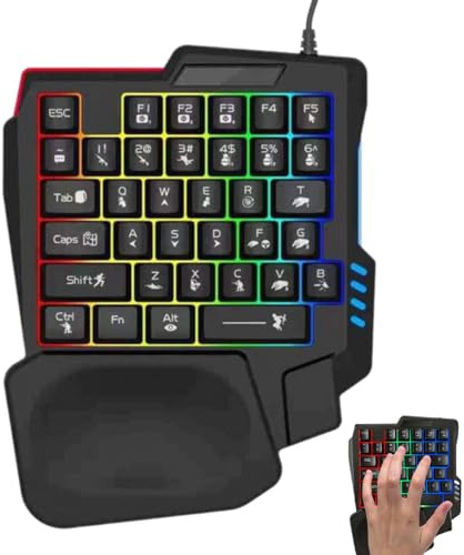 Teclado De Mano De Un Solo Juego-Teclado Para Juegos RGB Con Una Mano, Teclado De Juego Profesional Tipo C, Teclado De Juego De Mano Con Una Mano, Teclado De Juego Ergonómico Portátil Con Descanso De