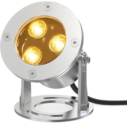 ES8LED LED Pond Lights Submersible, 9W 3000K Warm White 12V AC/DC, Stainless Steel Light Fixture IP68 Waterproof Rating, Suitable for Pond and Fountains, Landscape Lighting