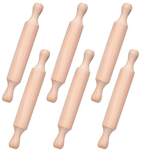 KIPTVO 6PCS Kids Small Wooden Rolling Pins, Mini Rolling Pin, Small Rolling Pin for Kitchen, with 2 Rollers Handle, Non-Stick Playdough Dough Roller for Child in Pie Crust, Cookie, Pastry, Dough