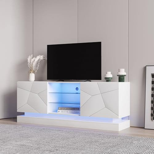 BTM High Gloss TV Cabinet Stand, LED Modern TV Stand for 70 TV, TV Stand Cabinet,160 * 38.5 * 60cm,
