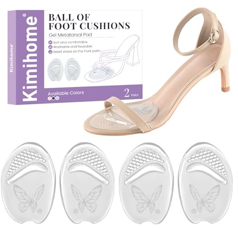 Ball of Foot Cushions for Women - Kimihome 2 Pairs Gel Metatarsal Pads High Heel Insole - Heel Cushion Pads Non-Slip Heel Inserts for Support, Pain Relief, Blisters, Loose Shoe (Clear)