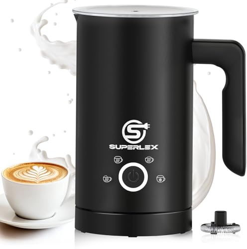 SUPERLEX Mjölkskummare elektrisk 4-i-1 automatisk mjölk frotté mjölkvärmare mjölkkokare 500 W varmt och kallt mjölkskum stor kapacitet med automatisk avstängning för latte cappuccino