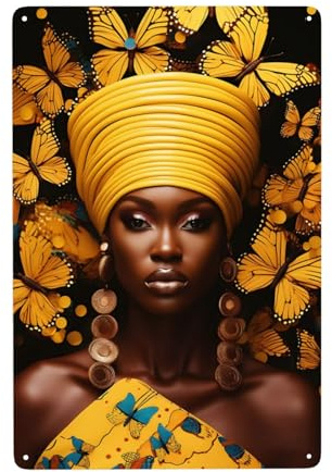 Dama Africana con Mariposas Cartel De Chapa Divertida Carteles De Pared De Metal Retro Metal Cartel para Pub Bar Salón 20X30Cm