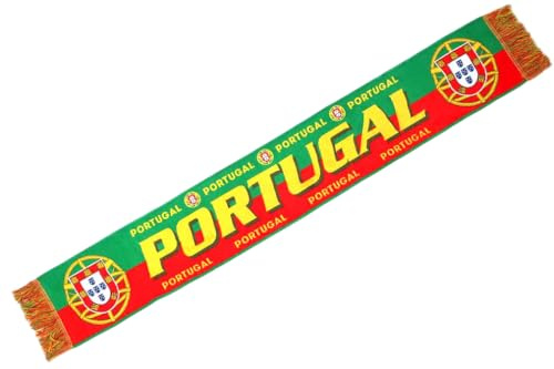 Nyls Création Écharpe Supporter Portugal, Drapeau Portugais avec Blason, Vert et Rouge, Acrylique Tricoté, 140 x 20 cm, Style Classique