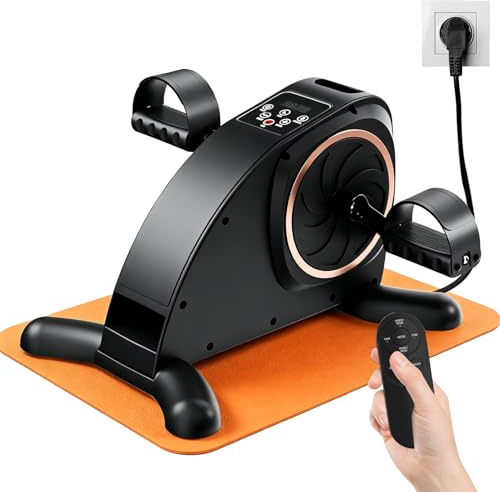 Pedaleador eléctrico para Mayores y Trabajadores, Mini Bicicleta estática con 24 velocidades, Modo automático y Manual, 12 Niveles de Resistencia, Pantalla LCD, Mando a Distancia y Correas para pies