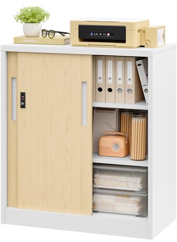 Sightlife Aktenschrank Schiebetürenschrank Büroschrank mit 2 Fächern Büromöbel Ordnerschrank Metallschrank Stahlschrank abschließbar Sideboard Büro Kommode Ordnerschrank Büromöbel 90x40x80cm