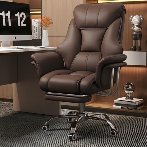HDHNBA Fauteuil de Bureau Grand Format et Haute Résistance 250 kg Fauteuil de Direction en Cuir Synthétique Extra Large avec Repose-Pieds Rétractable, Hauteur Réglable