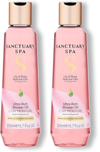 Sanctuary Spa Lily and Rose Natural Oils Ultra Rich Shower Oil for Dry Skin, No Mineral Oil, Cruelty Free and Vegan, 200ml (Pack of 2)