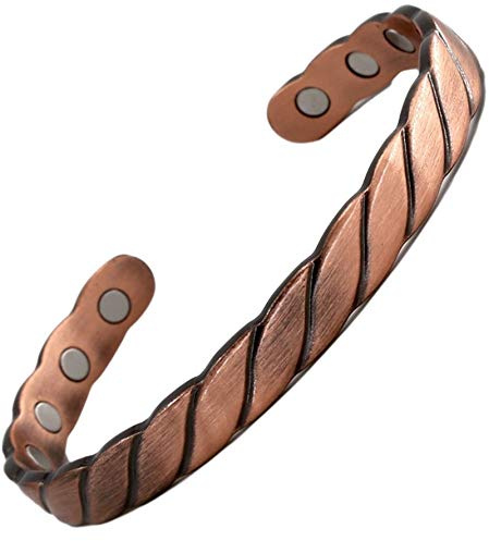 Reevaria - Pure Copper Twisted Magnetic Cuff Bracelet for Men Women, with 8 Magnets 3500 Gauss