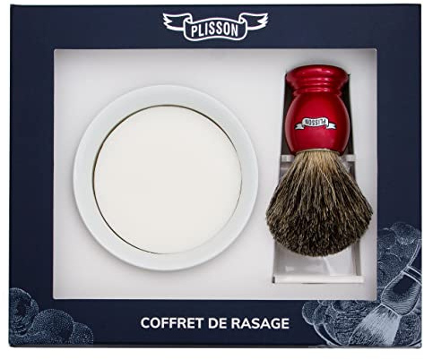 Plisson - Cofanetto per rasatura con pennello, colore: Bianco perlato