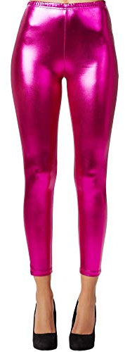 dressforfun 901008 Damen Metallic Leggings, glänzende Hose mit hoher Taille, Shiny Leggings im Wet Look für Party Tanz Disco Kostüm Fasching Karneval - Diverse Größen - (XL | pink | Nr. 303615)
