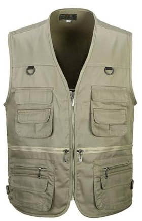 HZQIFEI Uomo Gilet da Pesca Multitasche Giubbino da Lavoro Smanicato Traspirante Outdoor Vest JRC Safari Giacche Gilet (Cachi, XL)