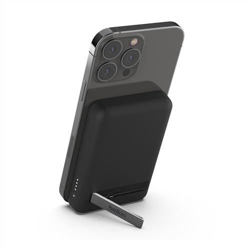 Belkin 5000mAh Magnetic Wireless Power Bank, Portable Charger Compatible with MagSafe, Battery Pack with 7.5W Output, 10W Input and Kickstand, Compatible with iPhone 16, 15, 14, 13, 12 Series - Black
