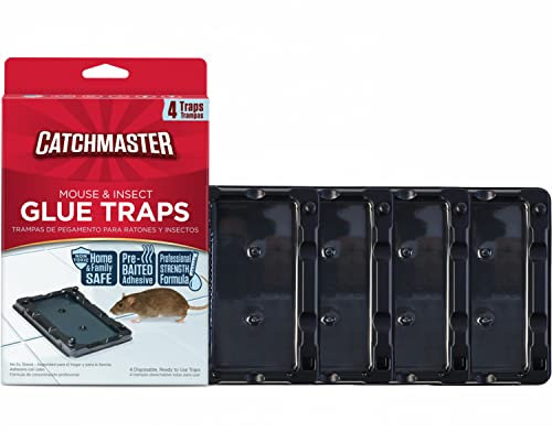 Catchmaster Piège Souris 4X | Solution Efficace Anti-Rongeurs | Colle Pré-Appâtée | Collant pour Insectes | Adhésif Puissant
