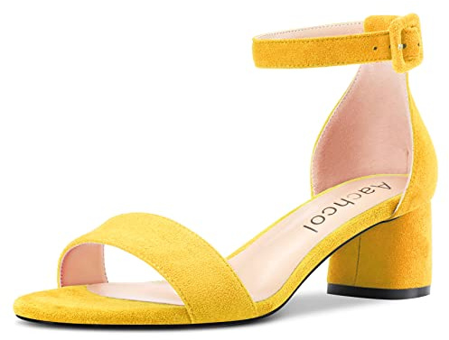 Aachcol Mujer Sandalias Redonda Abierta Punta Correa Tobillo Chunky Ancho Medio Bajos Heel Dress Zapatos Ante de Boda de Compras 5 CM