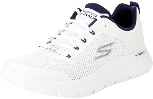 Skechers Go Walk Flex Independiente, Zapatillas Hombre, Textil sintético Blanco y Azul Marino, 43 EU