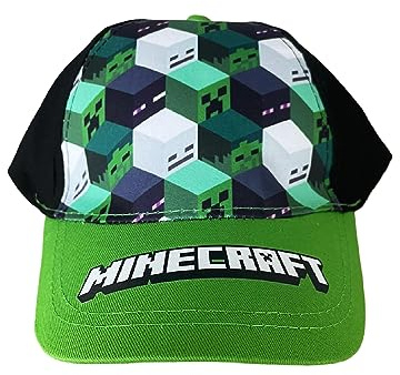 Fashion UK Gorra Minecraft Oficial. Monstruos. Gorra con visera para niño o joven. Poliéster y algodón. Gorra de béisbol negra y verde. (56)