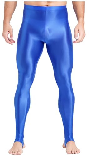 iEFiEL Herren Sporthosen Glossy Leggings Lang Strumpfhosen Eng Stretch Hosen Sportlich Tanzhosen Kompressionhosen Blau XL