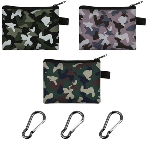 Portefeuille À Motif Camouflage 3 Pièces, Boucle Mousqueton Noire 3 Pièces, Portefeuille pour Hommes, Mini Portefeuille, Portefeuille À Fermeture Éclair pour Femmes, Portefeuille Extérieur