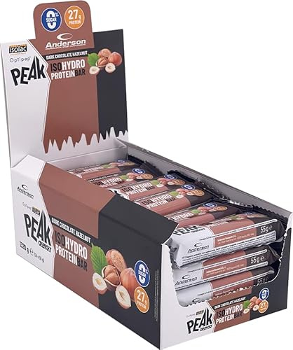 Anderson Barretta Proteica - Peak Crunchy IsoHydro Protein Bar - Cioccolato Fondente e Nocciola - 50% Proteine idrolizzate, 24 x 55g - 0 Zuccheri, senza glutine