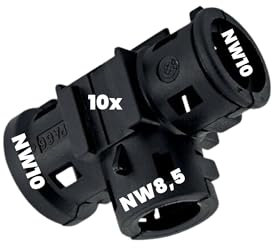 Kalitec 9806086 - Distribuidor en T (forma A NW 10-8,5-10, 3 vías, pieza en T, conector para tubo ondulado, 10 unidades, conector para tubo ondulado, 10 unidades, 10 unidades, conector rápido