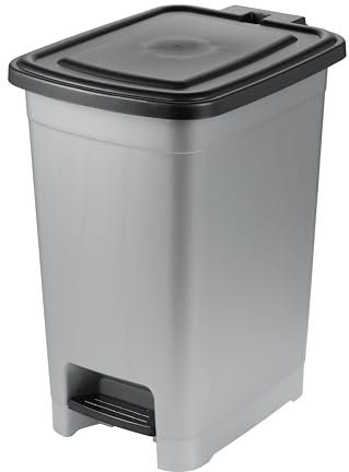 keeeper poubelle à pédale, 25 l, nettoyage facile, pédale d'ouverture et de fermeture hygiénique, poubelle, 27 x 36,5 x 44 cm, olaf, Light Silver (argent)