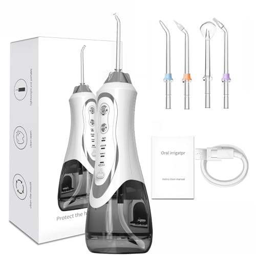 Water Flosser with 5 Adjustable Modes, IPX7 Waterproof, 300ml Tank, Long Battery Life, and 360-Degree Nozzle for Teeth Cleaning, Whitening & Gum Health – Portable Oral Irrigator for Braces (White)