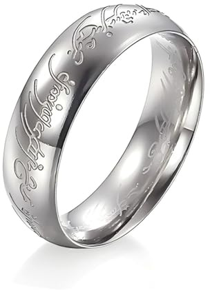Anillo de Acero de Titanio Grabado Profundamente a Mano El Anillo Único del Señor Oscuro Plateado, Dorado y Negro Banda Abovedada de 6mm, O, Metal