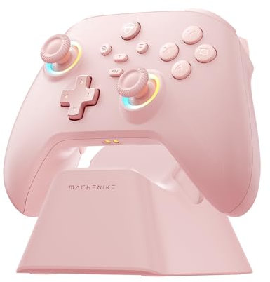 Machenike G3V2 Controller PC, Gamepad PC Wireless, 2 Einstellbare Hall Effekt Joystick, 2 Programmierbare Tasten, mit Bunten RGB-Lichtern, für Switch/iOS/Android, 1000mAh Akku (Rosa PE UG)