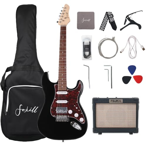 Fojill HSS Pickup 39 Inch Full Size Electric Guitar Kit Set Beginner Starter Combo Package Bundle 10W Battery Power Bluetooth Amplifier Amp Bag,Picks, Cable, Strap, Extra Strings