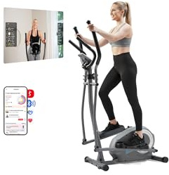 JLL Cross Trainer Smart Compact Elliptical Machine for Home, 2-in-1 Upright Whisper-Quiet Magnetic Resistance, Low-Impact Foot Pedal Exerciser, Bluetooth SunnyFit App Compatible