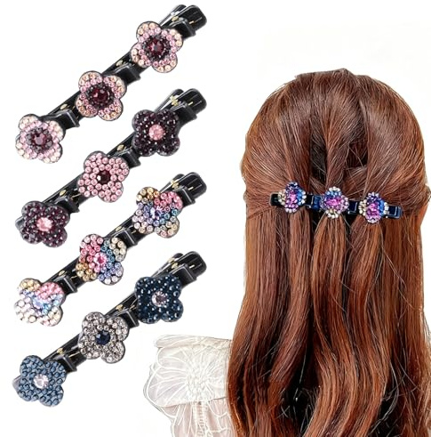 Lot de 4 pinces à cheveux avec pierres de cristal scintillantes et 3 mini accessoires de cheveux, double couche, pour femmes et filles, style élégant
