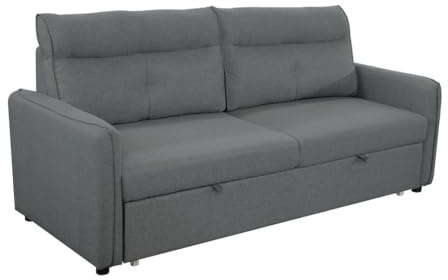 SHIITO Nordic Sofá Cama 3 Plazas, Tapizado en Poliéster Gris, Sistema de Arrastre, Estructura de Madera Maciza, 209x86x100 cm, Cama Doble 128x184 cm, Modelo Nordic