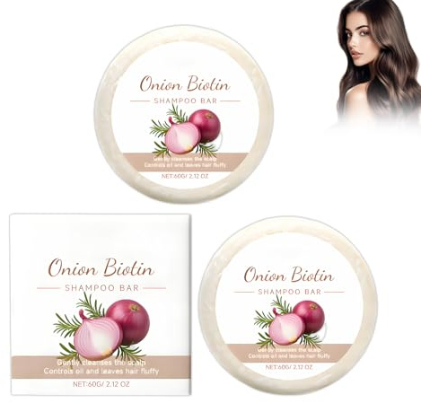 Barra de Champú de Cebolla y Biotina - Jabón para el Cabello Onion Rosemary - Nutrición y Reparación Capilar - Limpieza Profunda e Hidratación - Ideal para Cabello Seco y Dañado - Sin Sulfatos