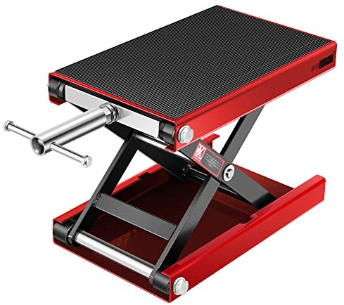VIVOHOME Motorradhebebühne 500kg Scherenwagenheber aus Stahl Motorradheber mit breites Deck und Kurbel für Motorräder Geländefahrzeuge Dirtbikes